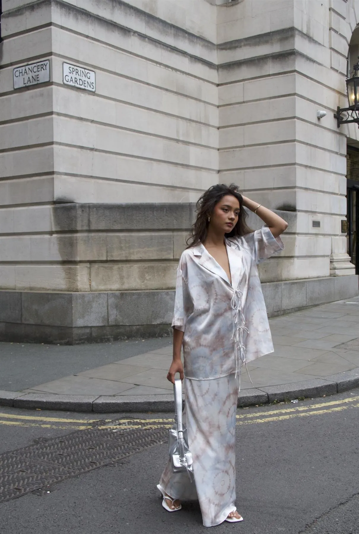Beige-Grey-Watercolour Bias-Cut-Maxi-Skirt