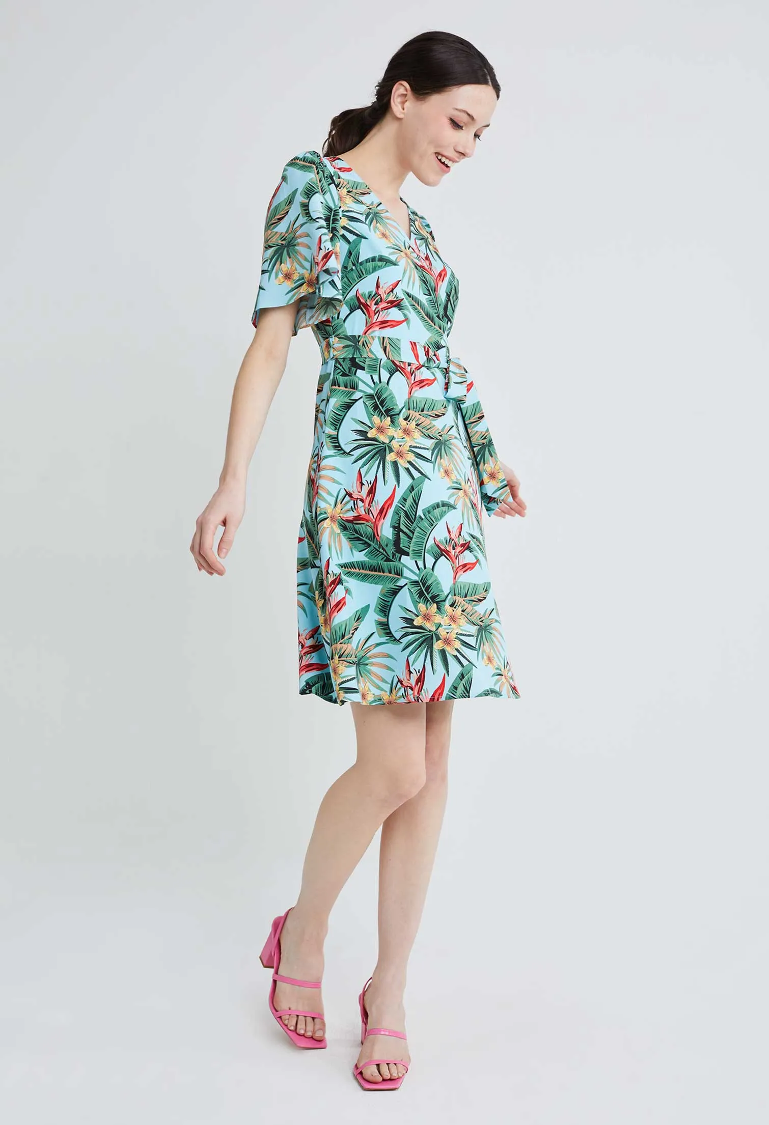 Bell Sleeve Tropical Vacay Wrap Sun Dress
