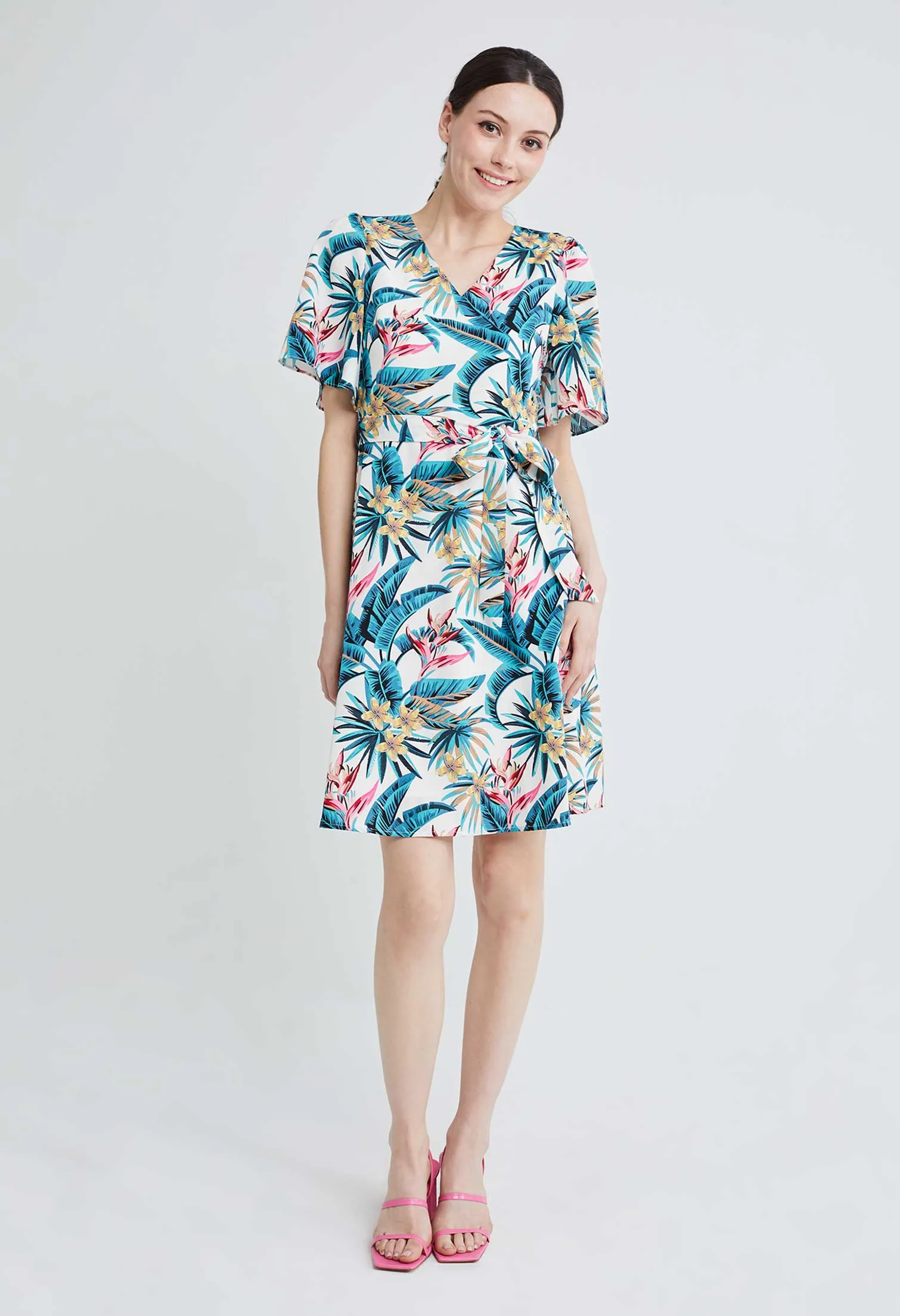 Bell Sleeve Tropical Vacay Wrap Sun Dress