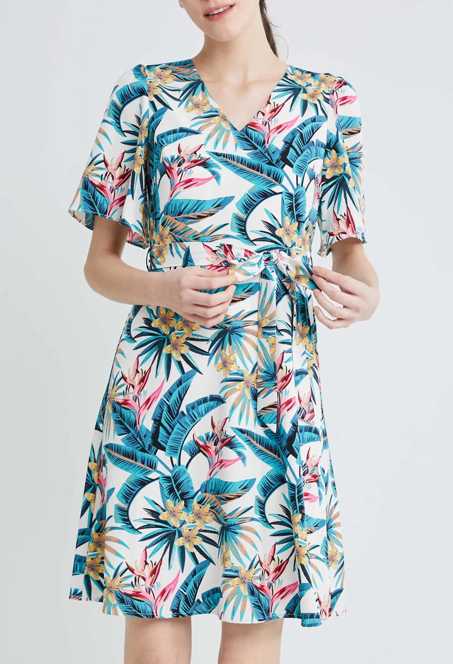 Bell Sleeve Tropical Vacay Wrap Sun Dress