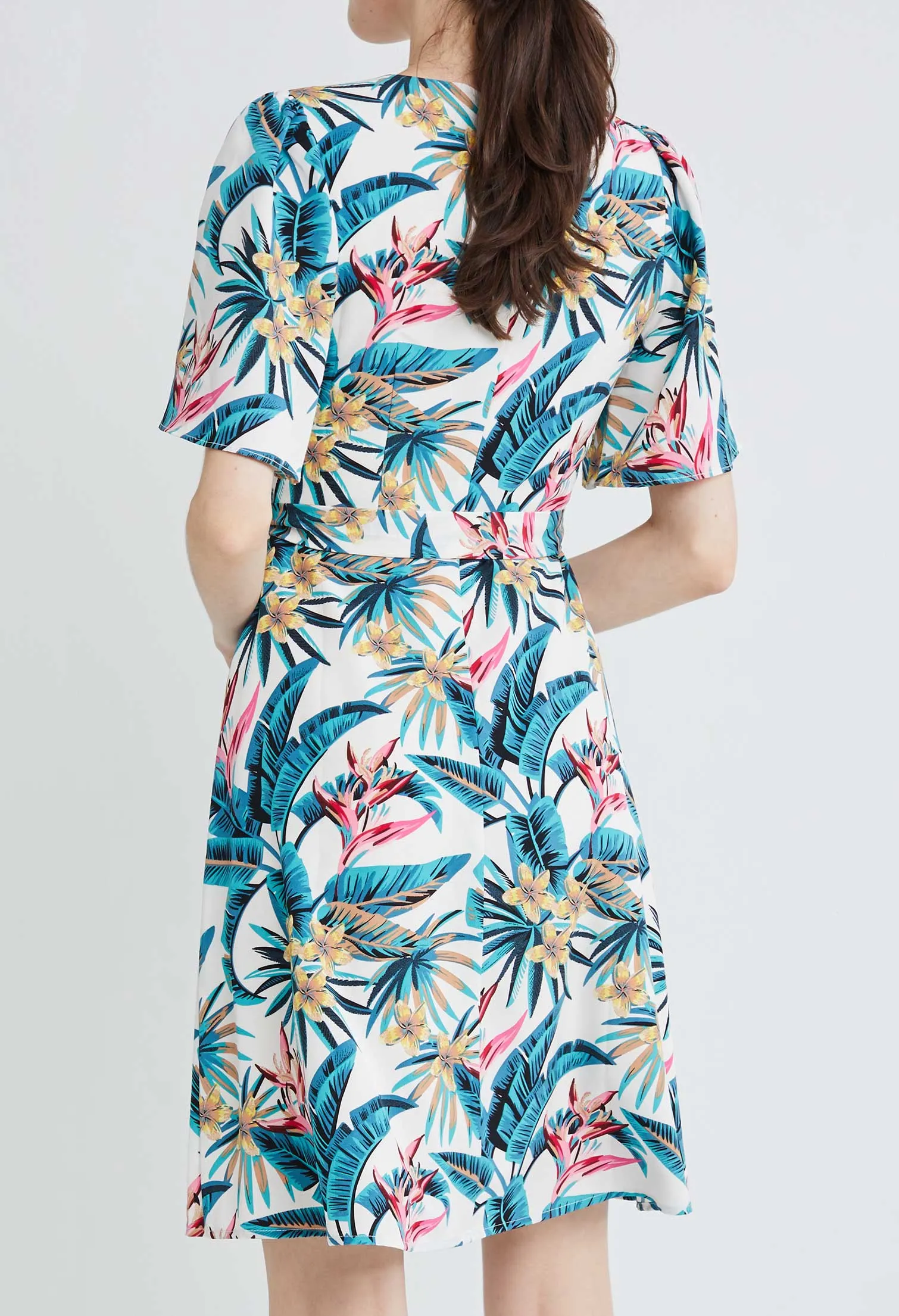 Bell Sleeve Tropical Vacay Wrap Sun Dress