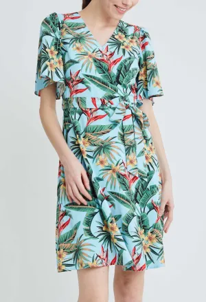 Bell Sleeve Tropical Vacay Wrap Sun Dress