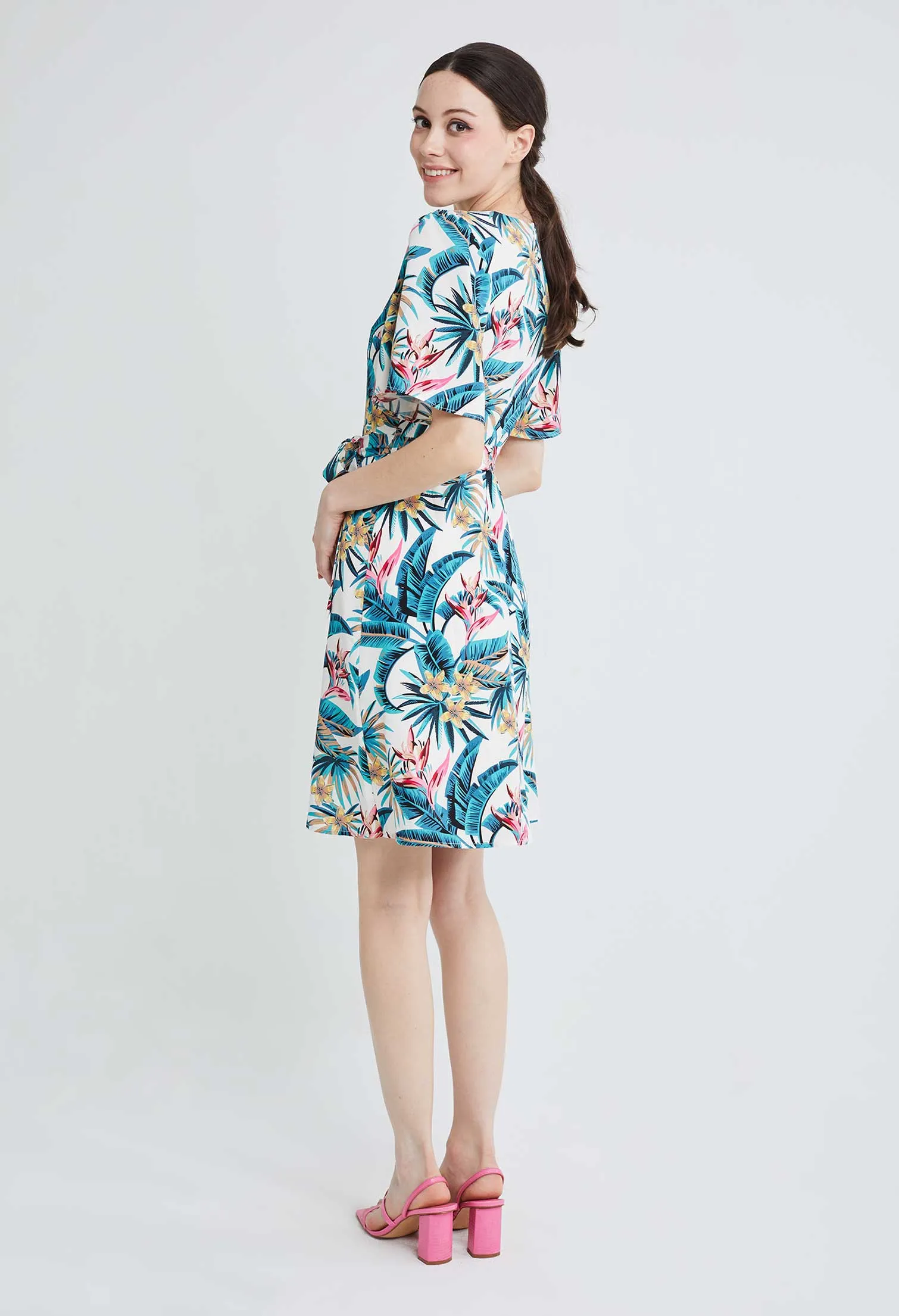 Bell Sleeve Tropical Vacay Wrap Sun Dress