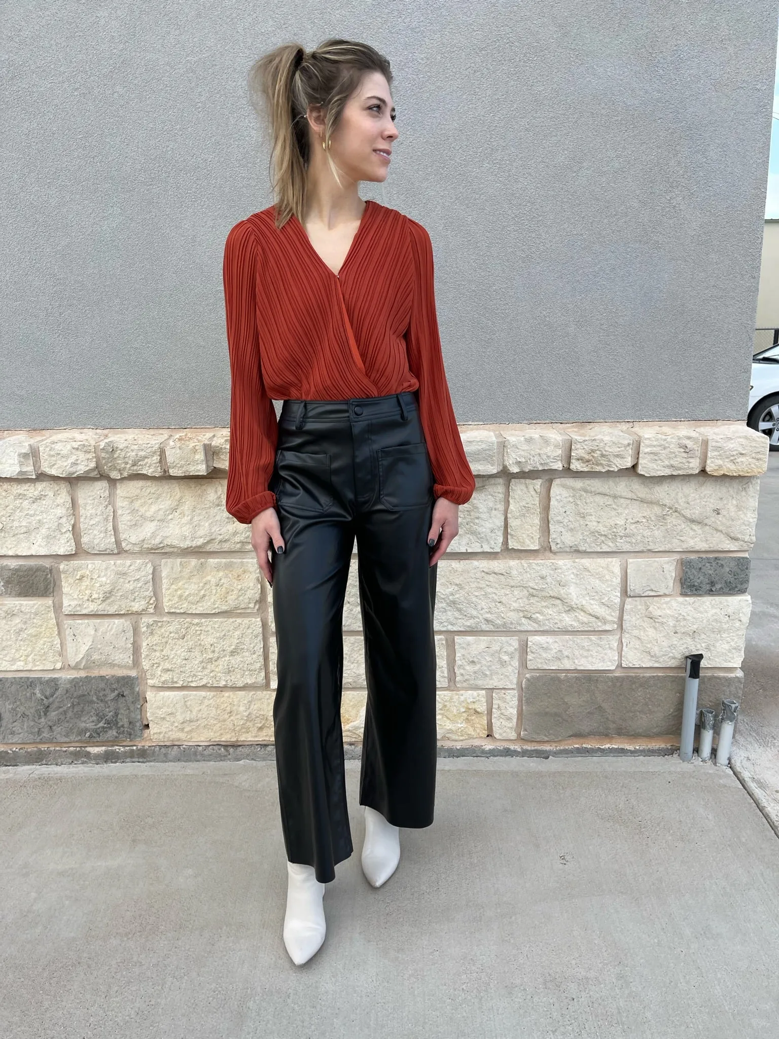 Bella Pleated Bodysuit - Rust