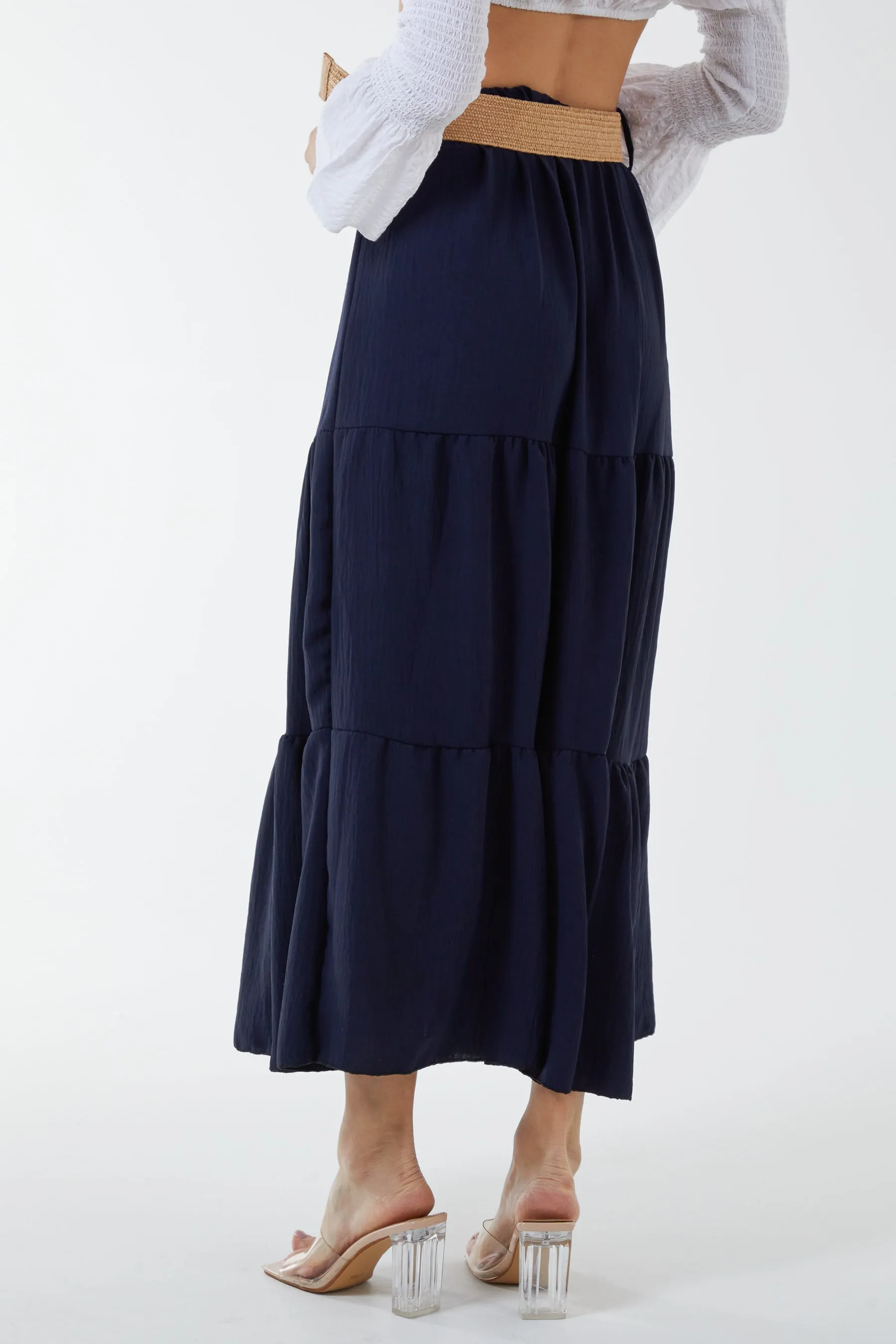 Belted Tiered Maxi Skirt
