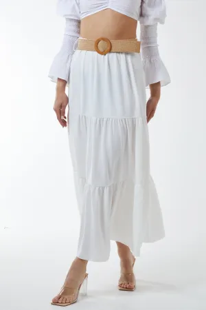 Belted Tiered Maxi Skirt