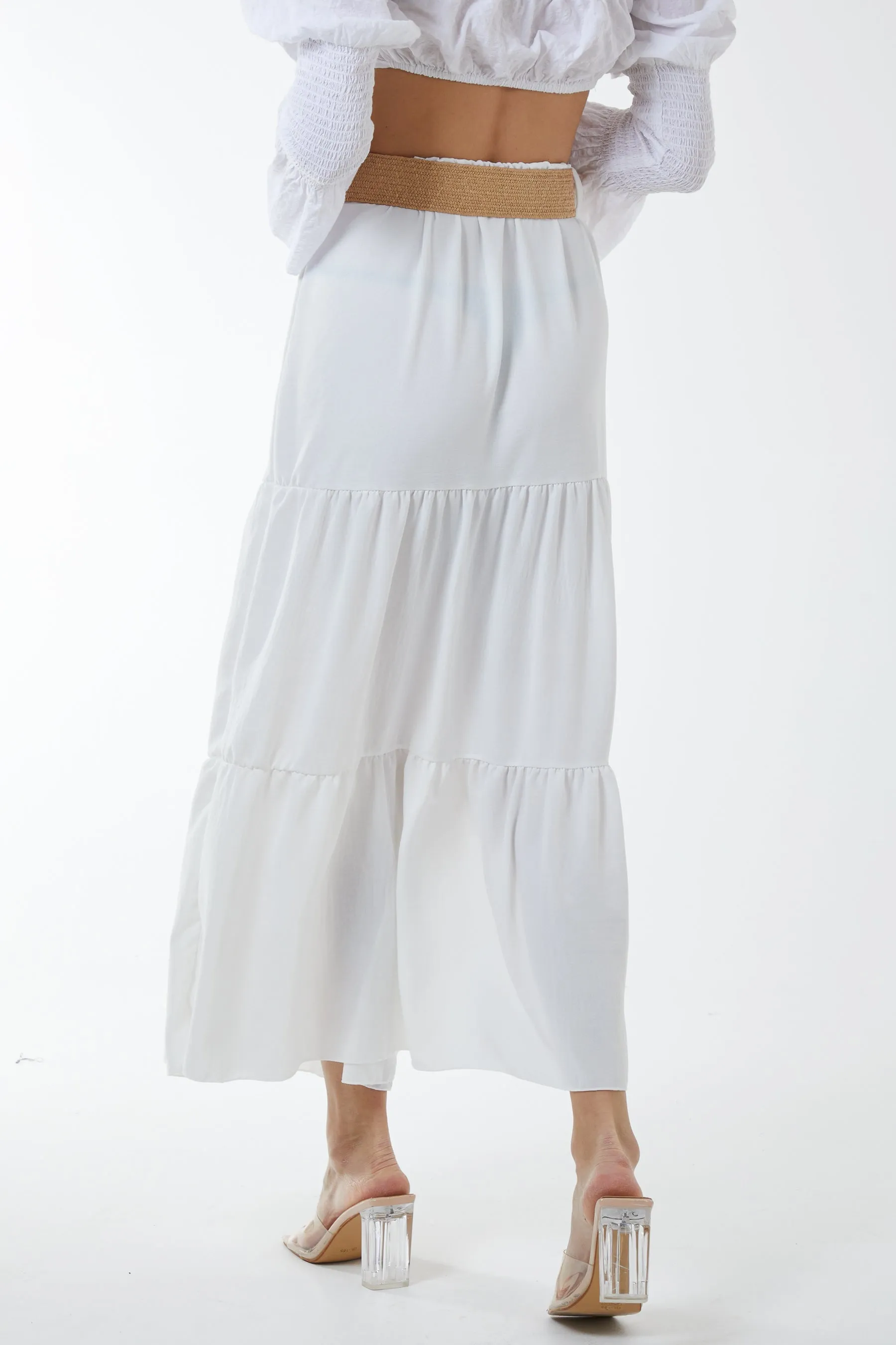 Belted Tiered Maxi Skirt