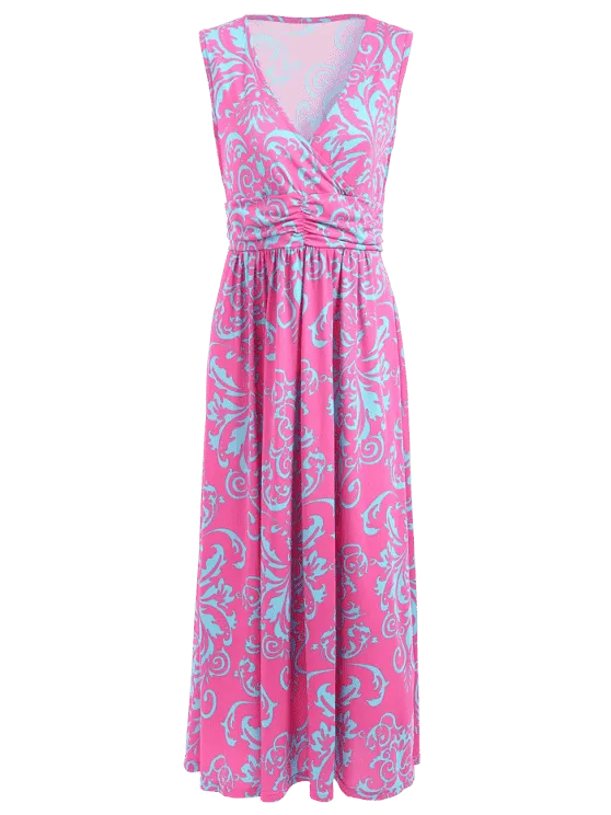 BerryBetty - Chic Printed Long Plunge V Neck Tank Dress