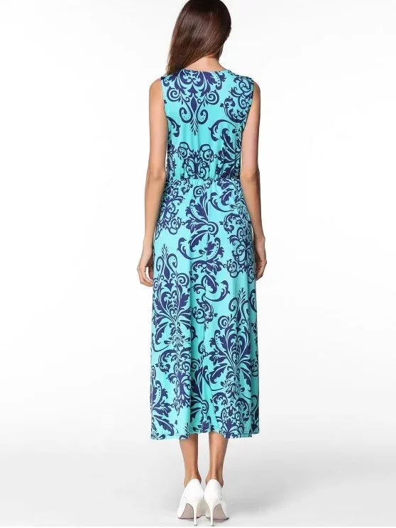 BerryBetty - Chic Printed Long Plunge V Neck Tank Dress
