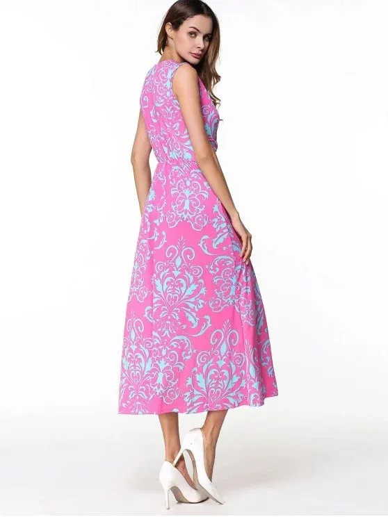 BerryBetty - Chic Printed Long Plunge V Neck Tank Dress