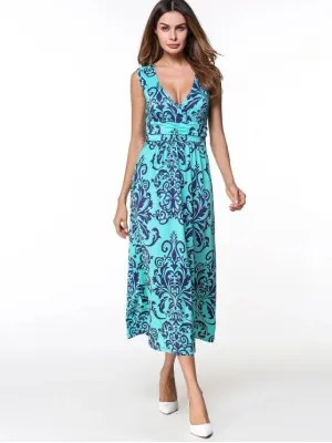 BerryBetty - Chic Printed Long Plunge V Neck Tank Dress
