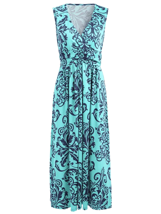 BerryBetty - Chic Printed Long Plunge V Neck Tank Dress