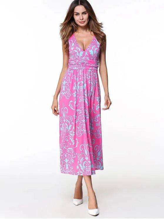 BerryBetty - Chic Printed Long Plunge V Neck Tank Dress