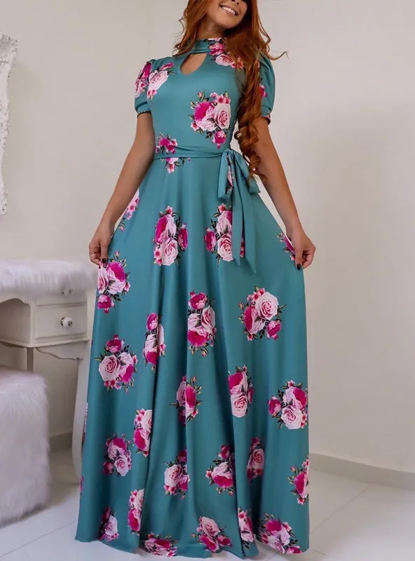 BerryBetty - Fashion Flroal Print Big Swing Maxi Long Dress
