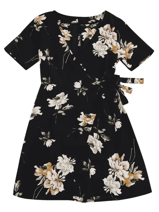 BerryBetty - Fashion Mini Floral Wrap Dress