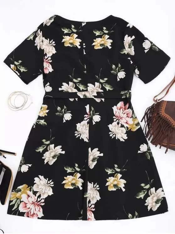BerryBetty - Fashion Mini Floral Wrap Dress