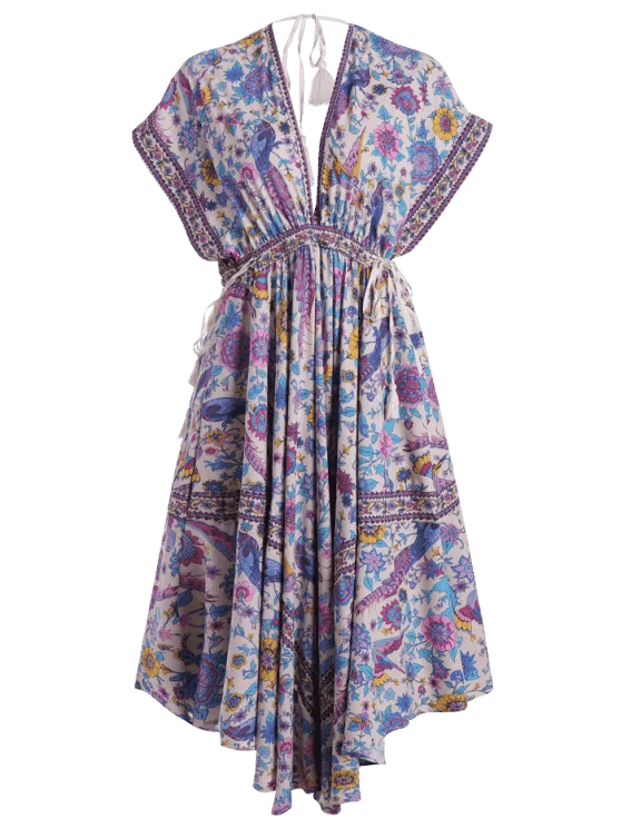 BerryBetty - Fun Empire Waist Batwing Floral Midi Dress