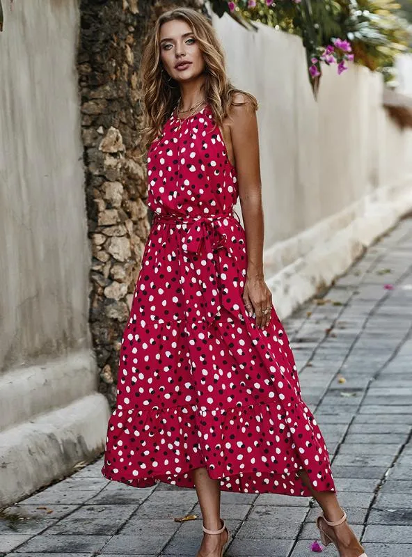 BerryBetty - Lace Up High Waist O Neck Big Swing Dress