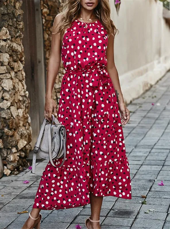 BerryBetty - Lace Up High Waist O Neck Big Swing Dress