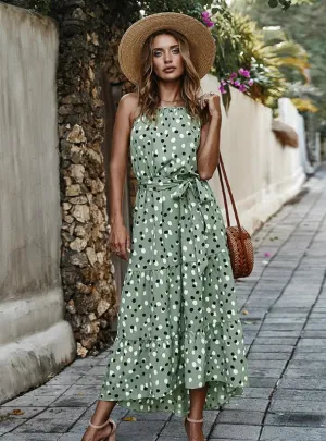 BerryBetty - Lace Up High Waist O Neck Big Swing Dress
