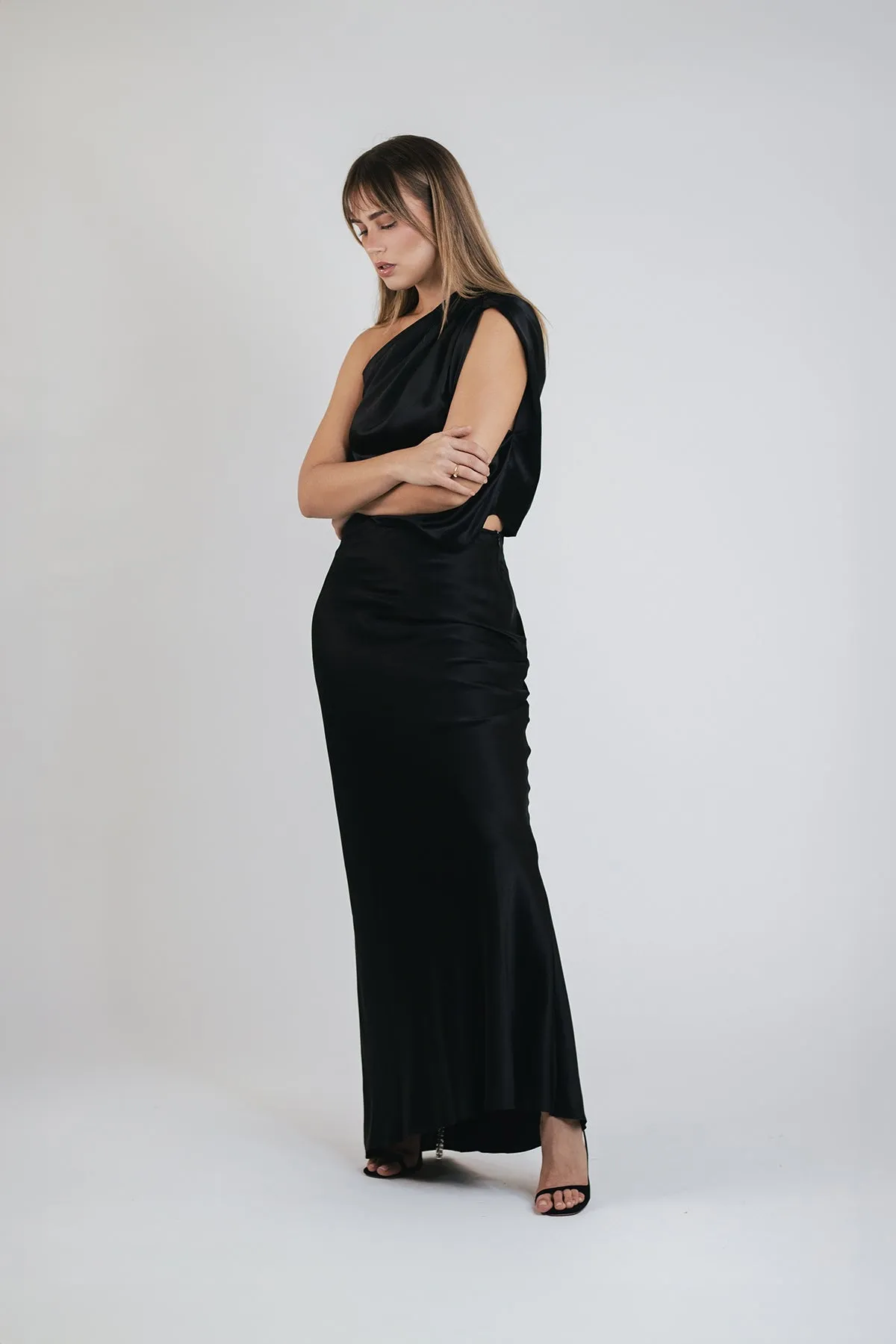 Bias Maxi Skirt in Black