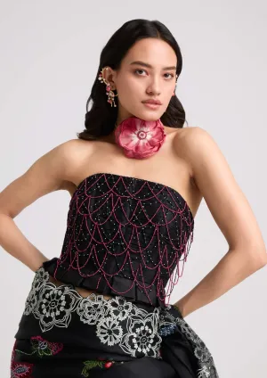 Black beadwork ruched corset