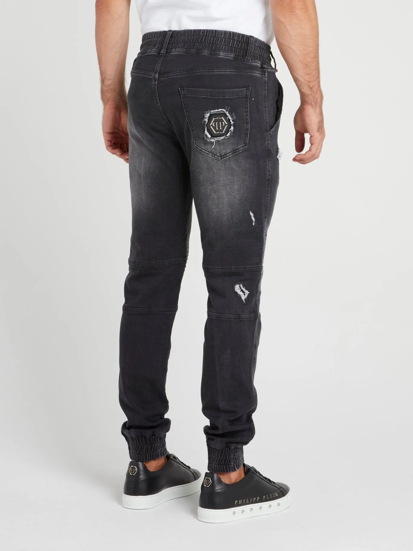 Black Distressed Biker Track Pants