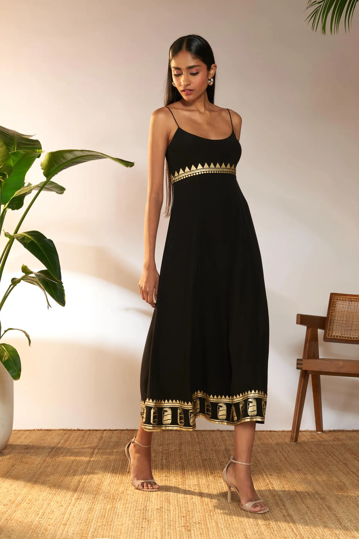Black foil backless dress