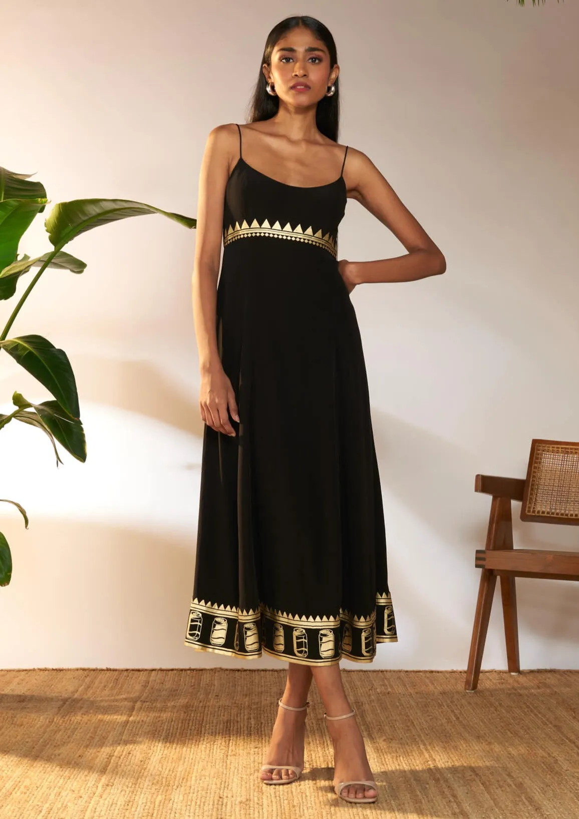Black foil backless dress