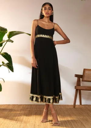Black foil backless dress
