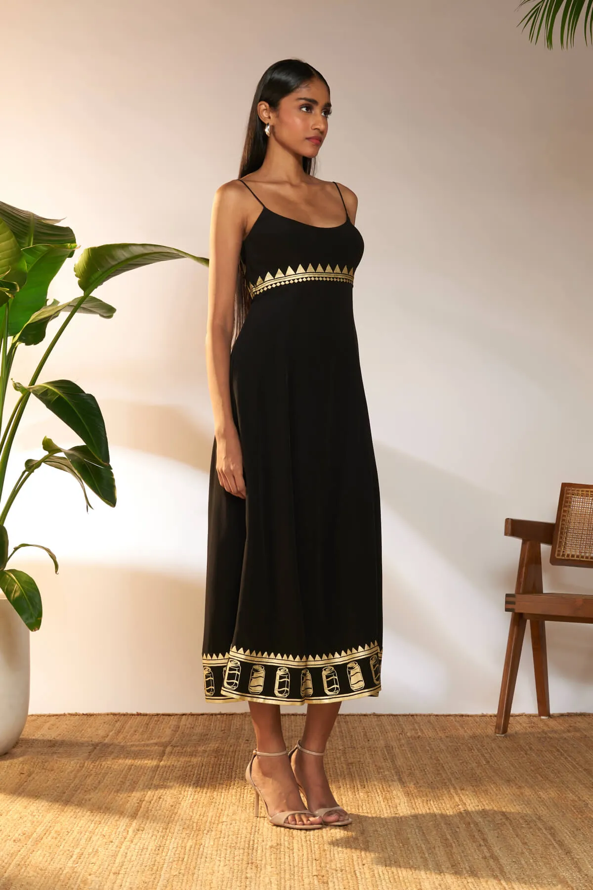 Black foil backless dress