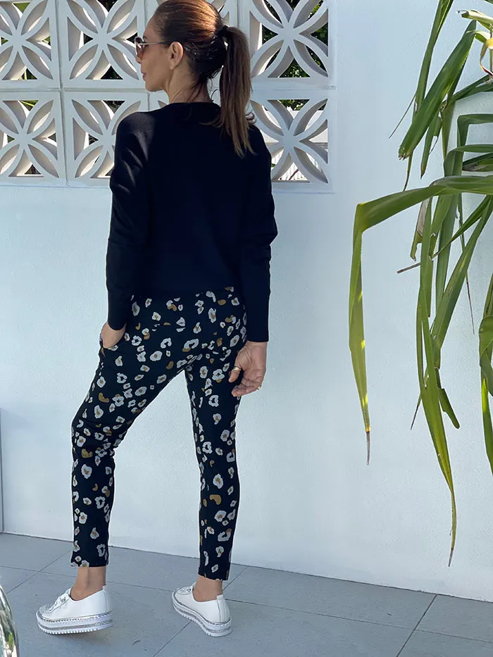 Black Leopard Drop Crotch Jogger