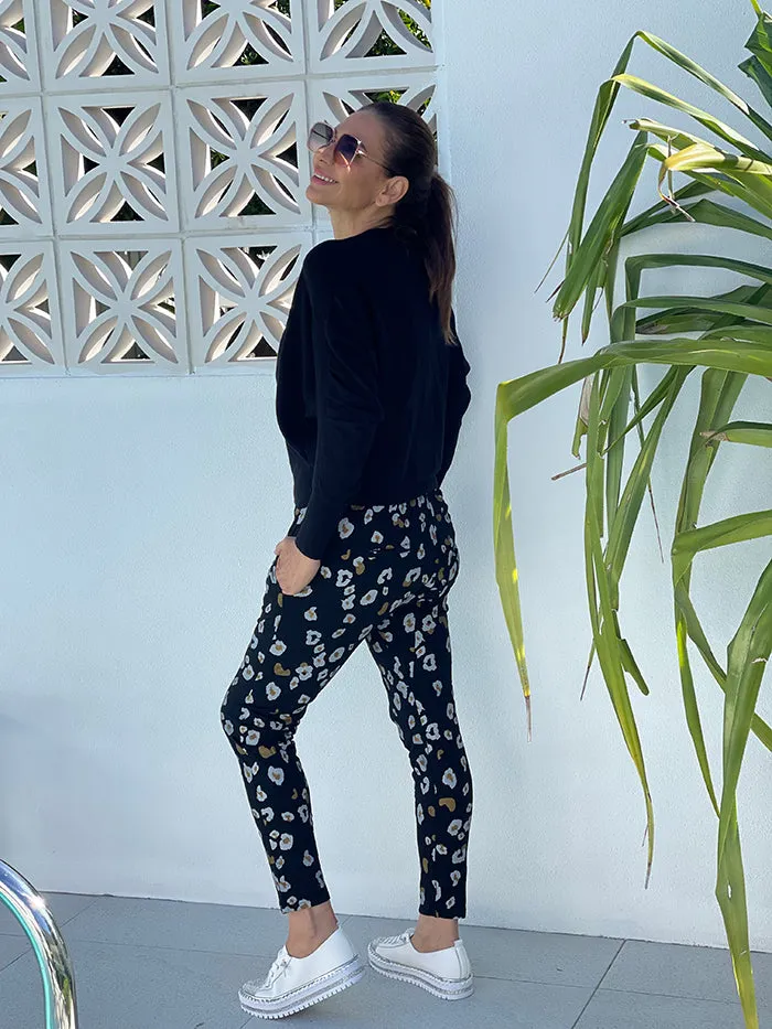 Black Leopard Drop Crotch Jogger