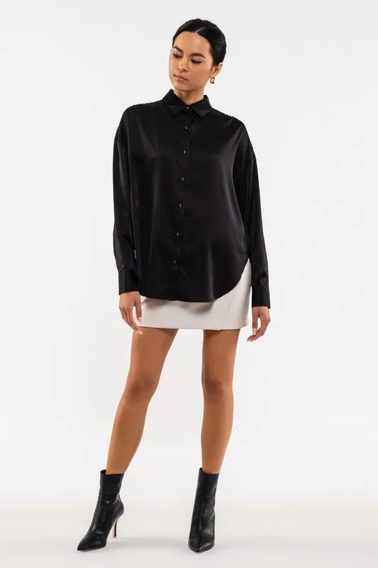 Black Satin Button Up Top