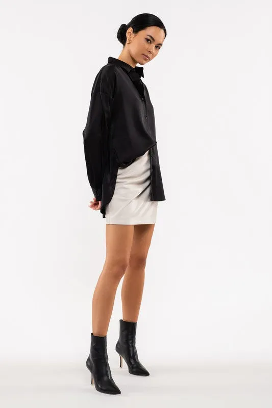 Black Satin Button Up Top
