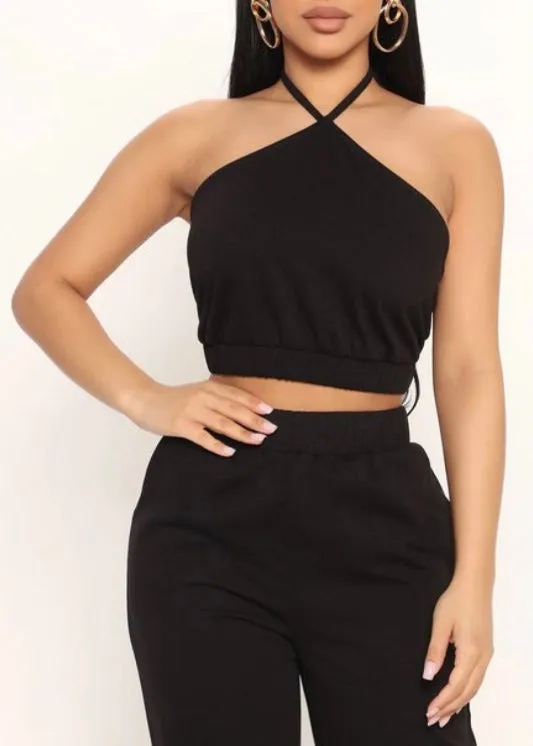 Blashe Halter Tank & Jogger Pants Set (Black) 2C-SET03344