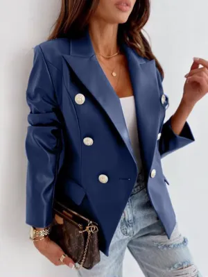 Blauer Doppelreihiger Blazer Moto-Jacke - Lena