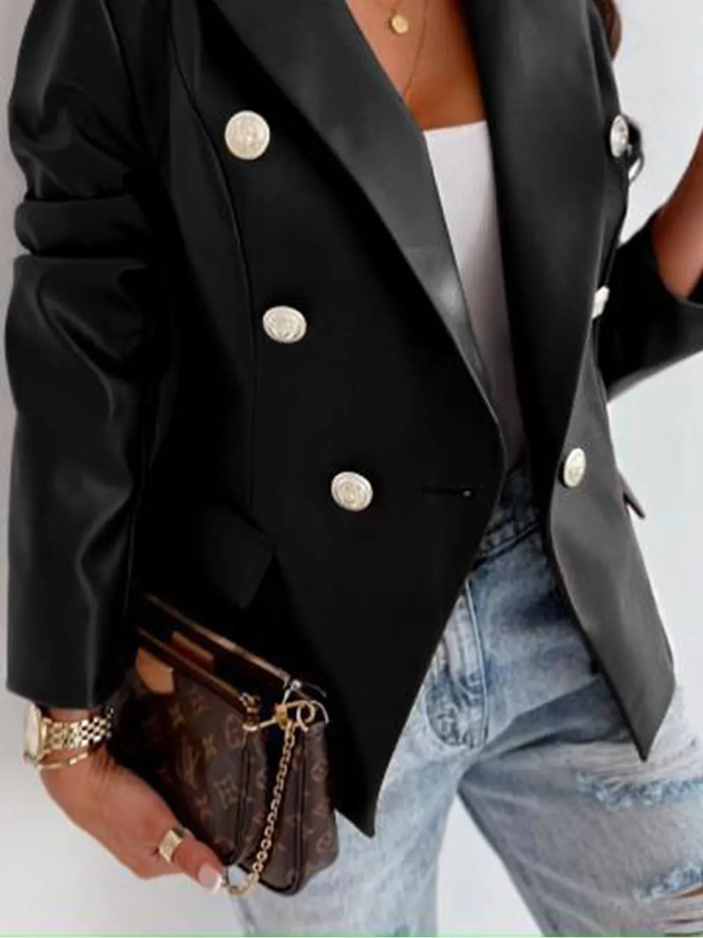 Blauer Doppelreihiger Blazer Moto-Jacke - Lena