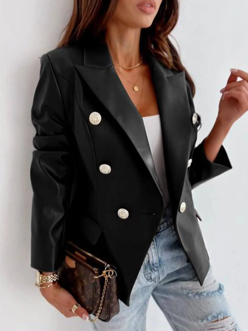 Blauer Doppelreihiger Blazer Moto-Jacke - Lena