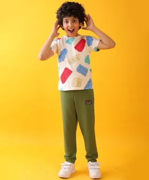 BLOCK BUILDER OLIVE BOYS SUMMER JOGGER SET - WHITE/OLIVE