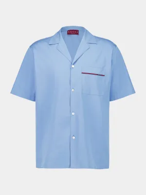 Blue Shirt Disco Bowling Dyed Popeline Cotton