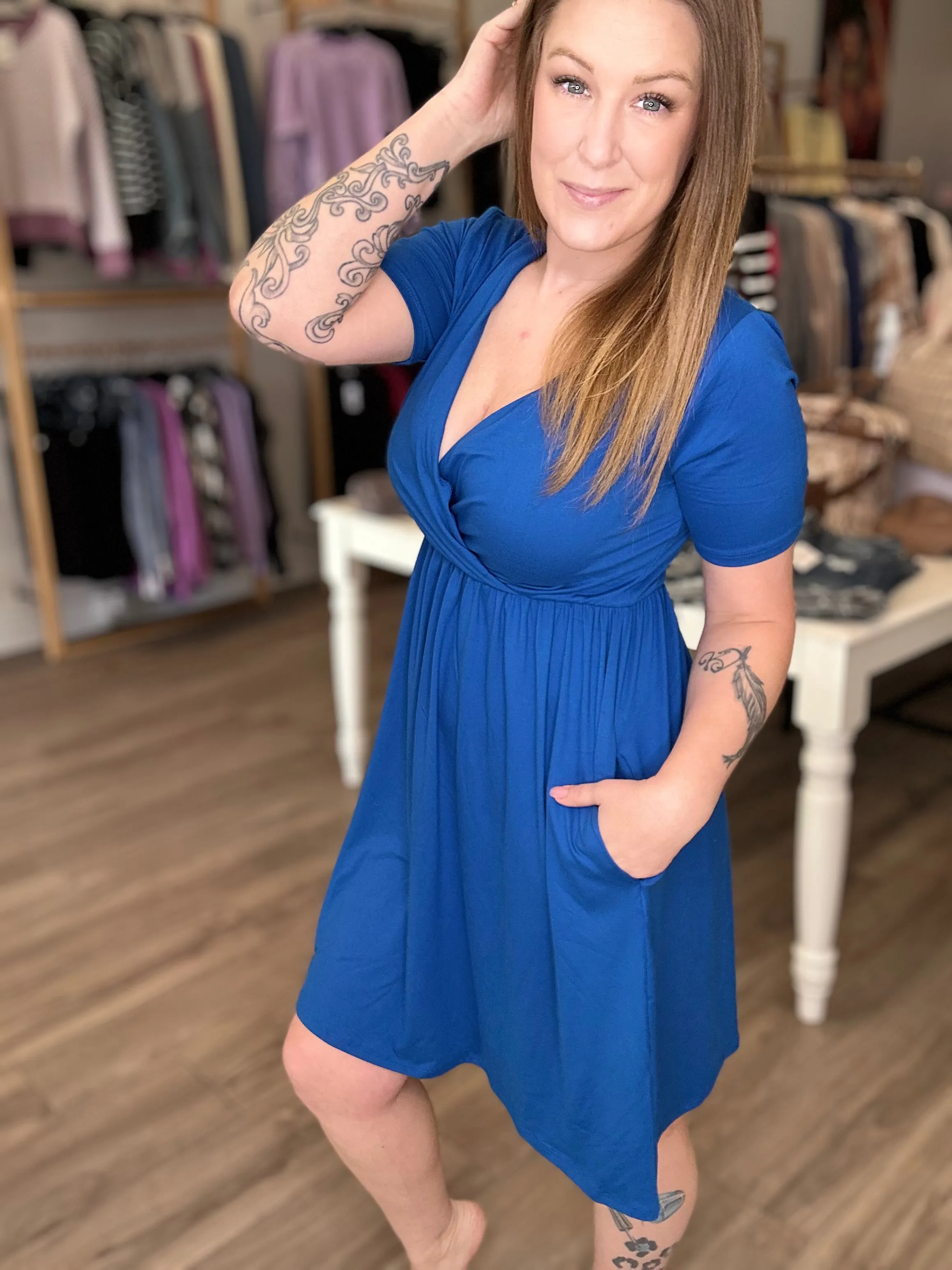 Blue Surplice Dress