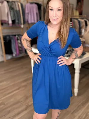 Blue Surplice Dress