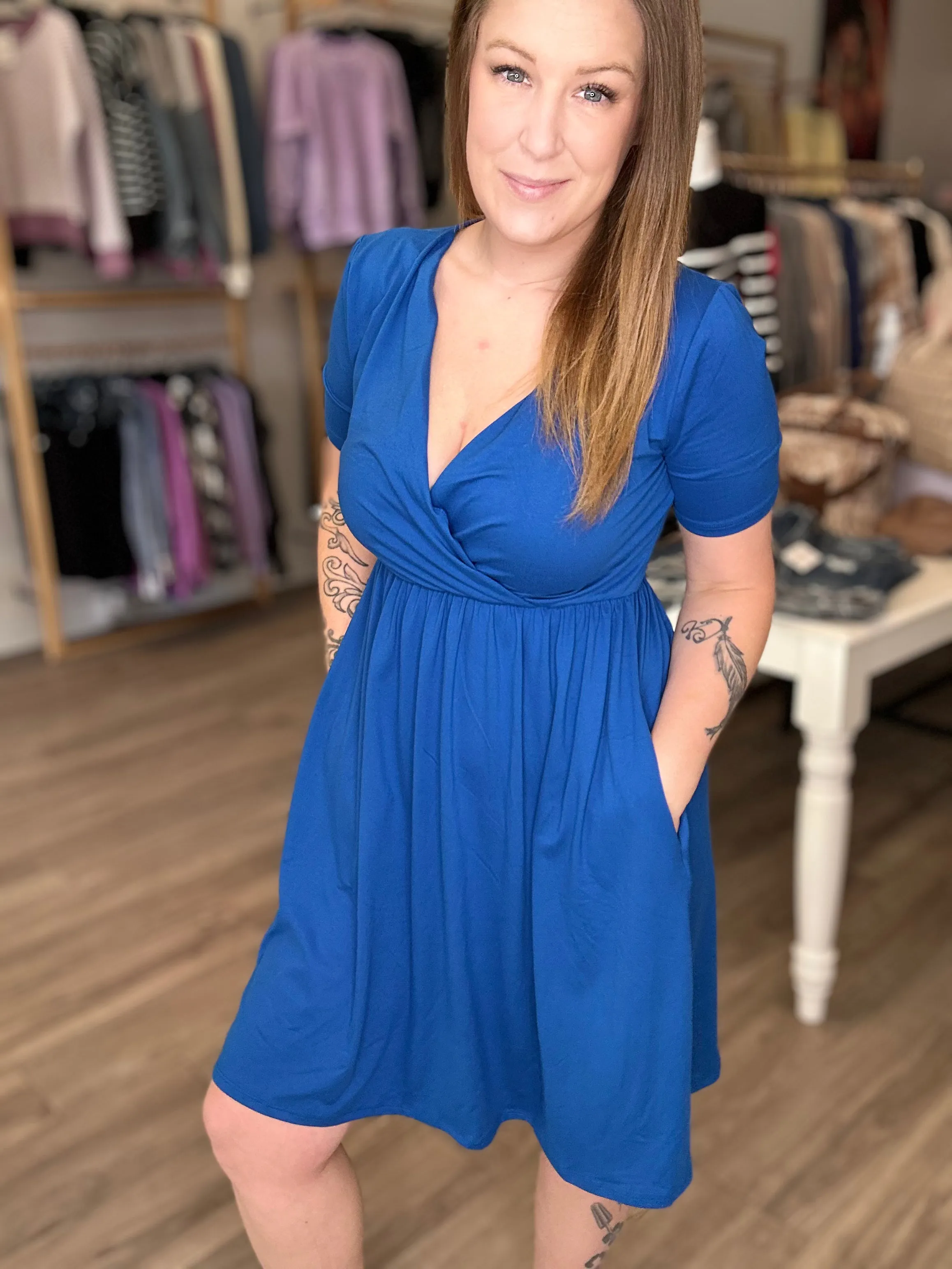 Blue Surplice Dress