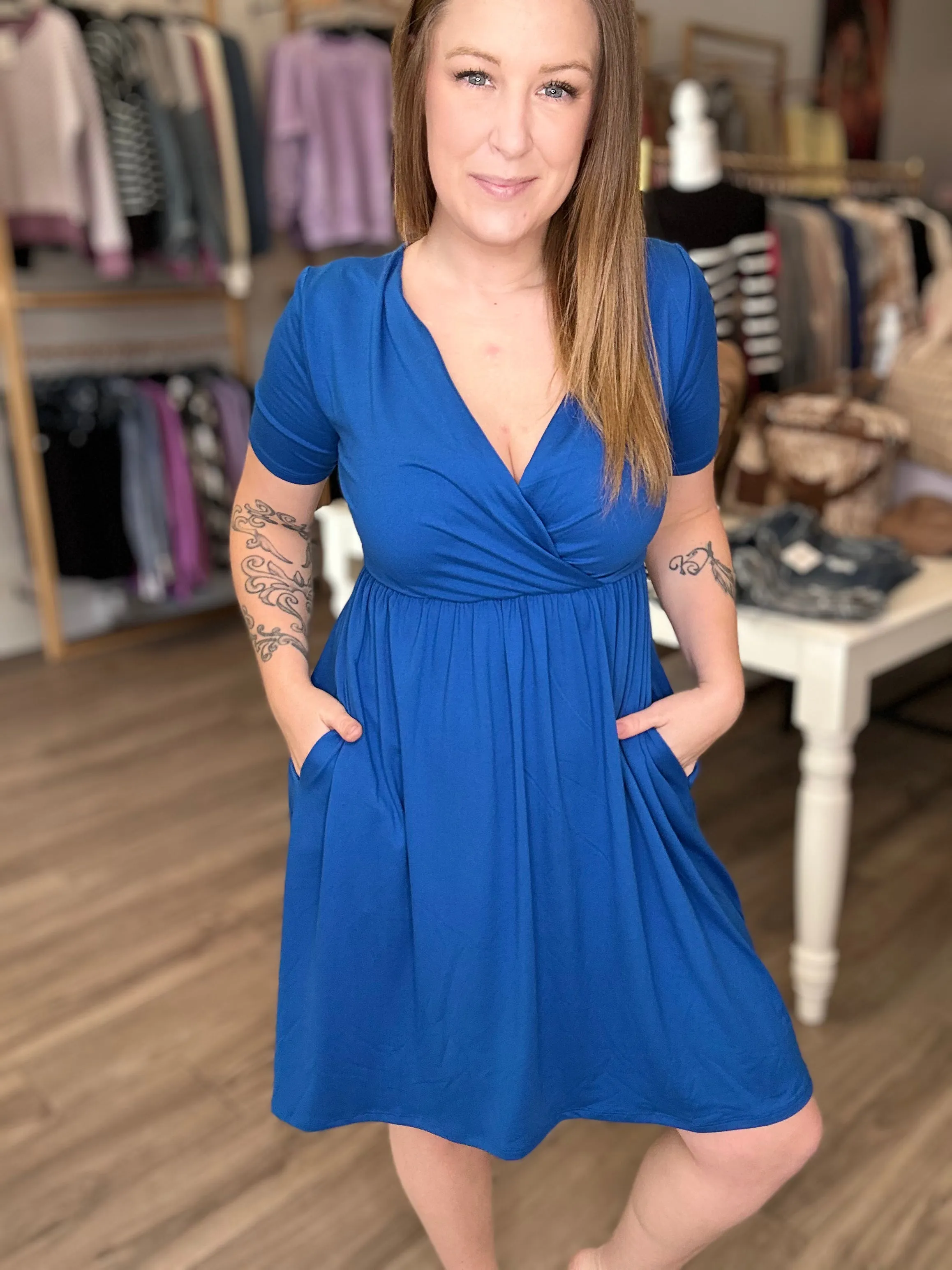 Blue Surplice Dress