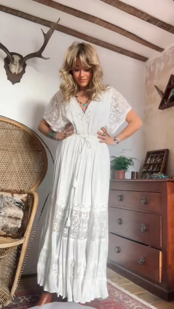 Bohemian Cutout V Neck Maxi Dress