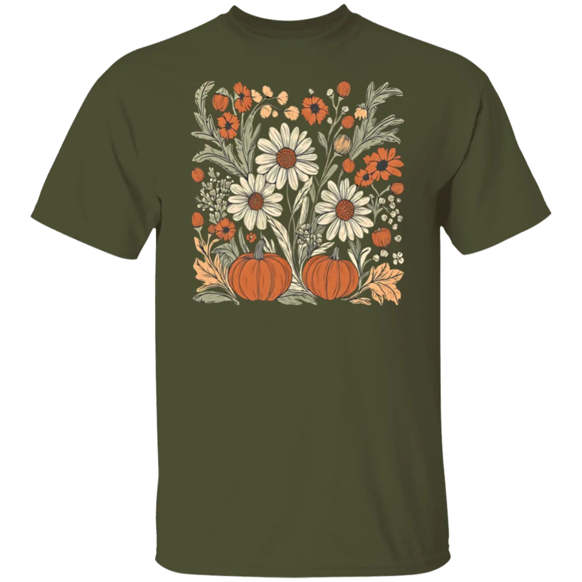 Boho Floral Pumpkin Gildan T-Shirt – Cozy Fall Fashion for Autumn Lovers!