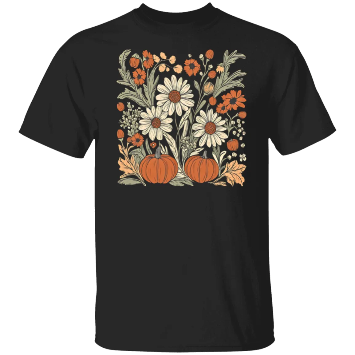 Boho Floral Pumpkin Gildan T-Shirt – Cozy Fall Fashion for Autumn Lovers!
