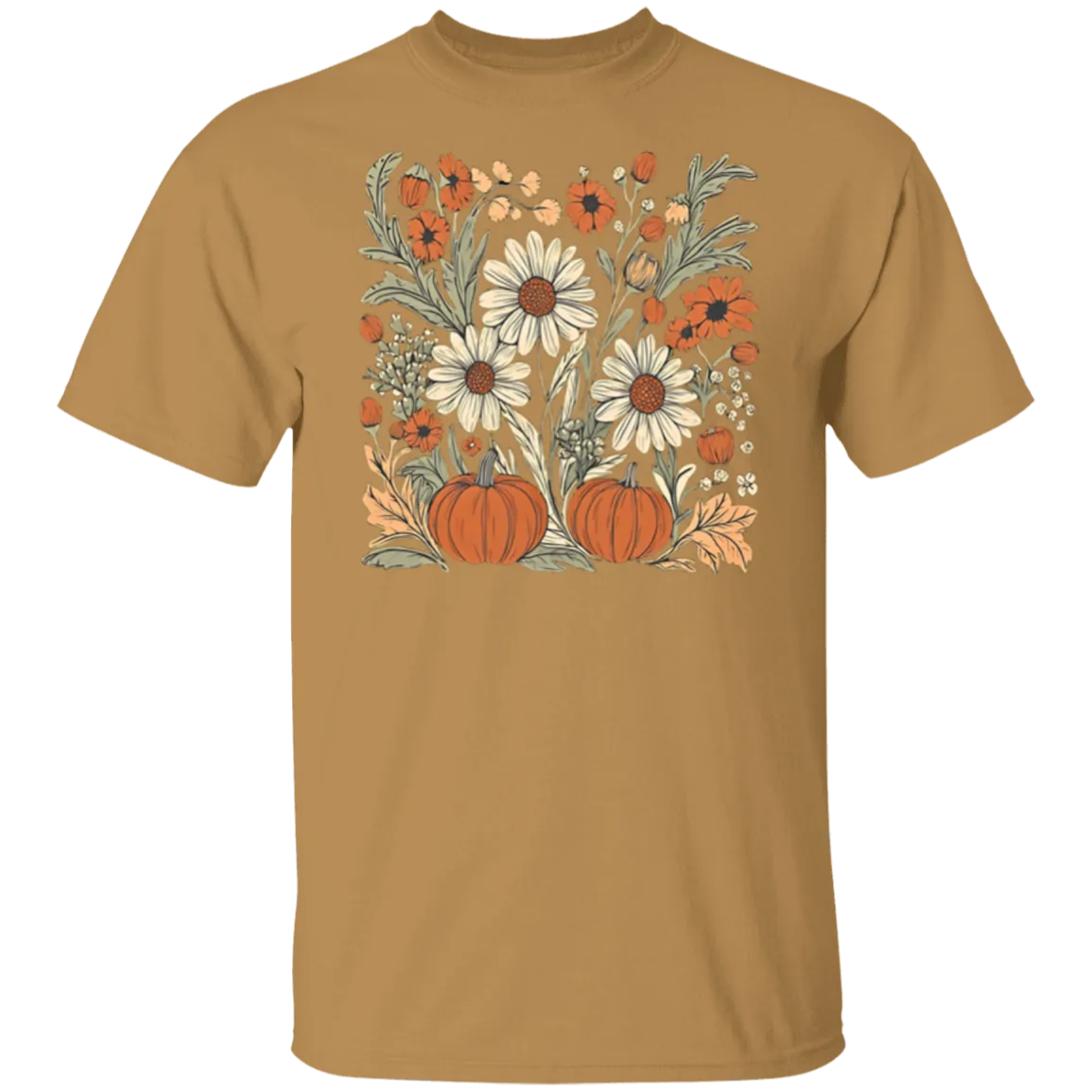 Boho Floral Pumpkin Gildan T-Shirt – Cozy Fall Fashion for Autumn Lovers!
