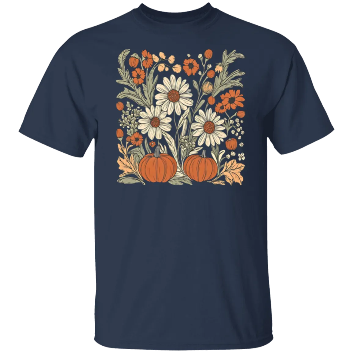 Boho Floral Pumpkin Gildan T-Shirt – Cozy Fall Fashion for Autumn Lovers!